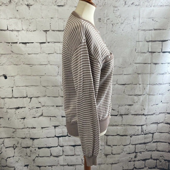 Jaeger Vintage Striped Ivory cream button up cardigan sweater Size Medium - Picture 4 of 11